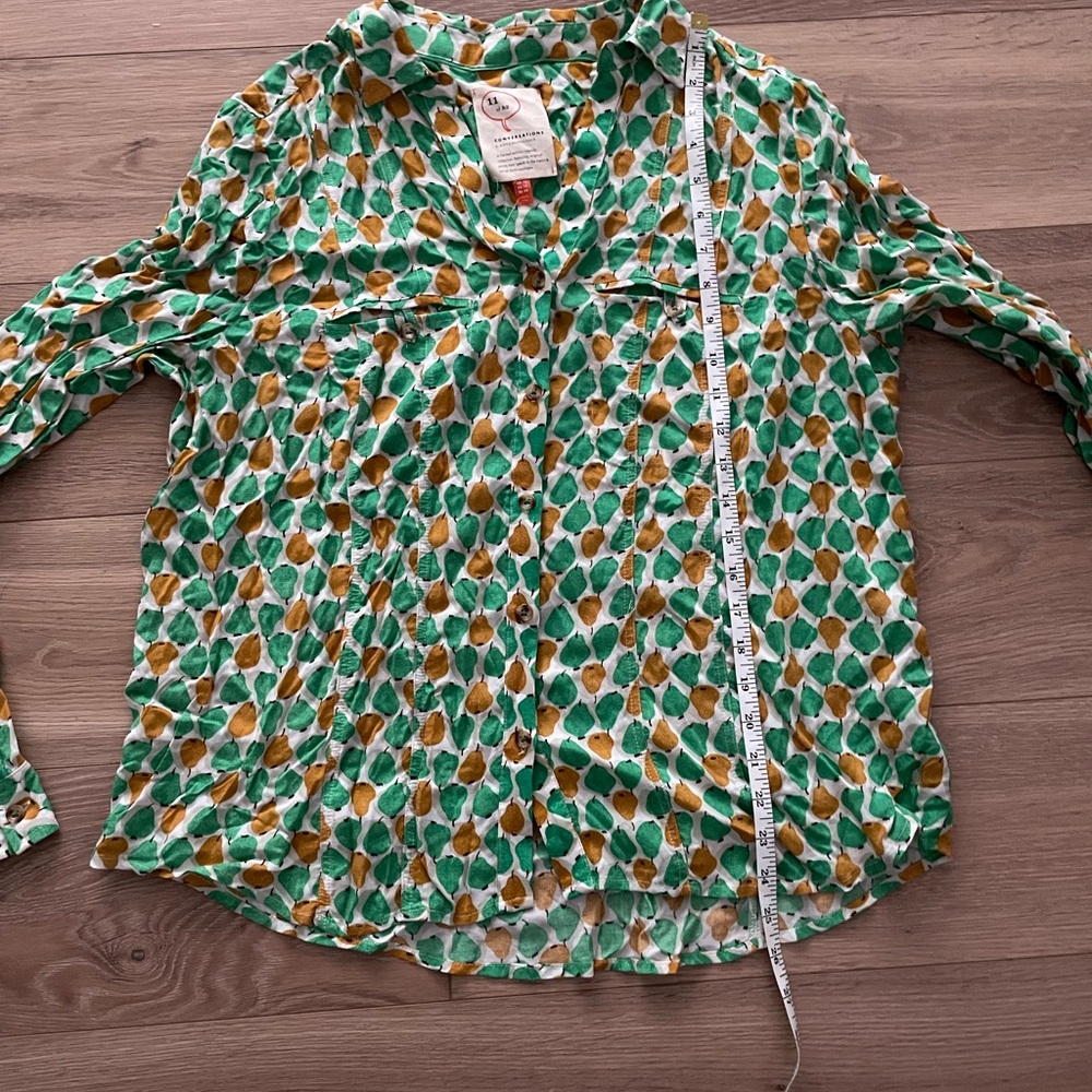 Anthropologie NWT Soft Pear Print Blouse, Size 12 - Picture 7 of 11